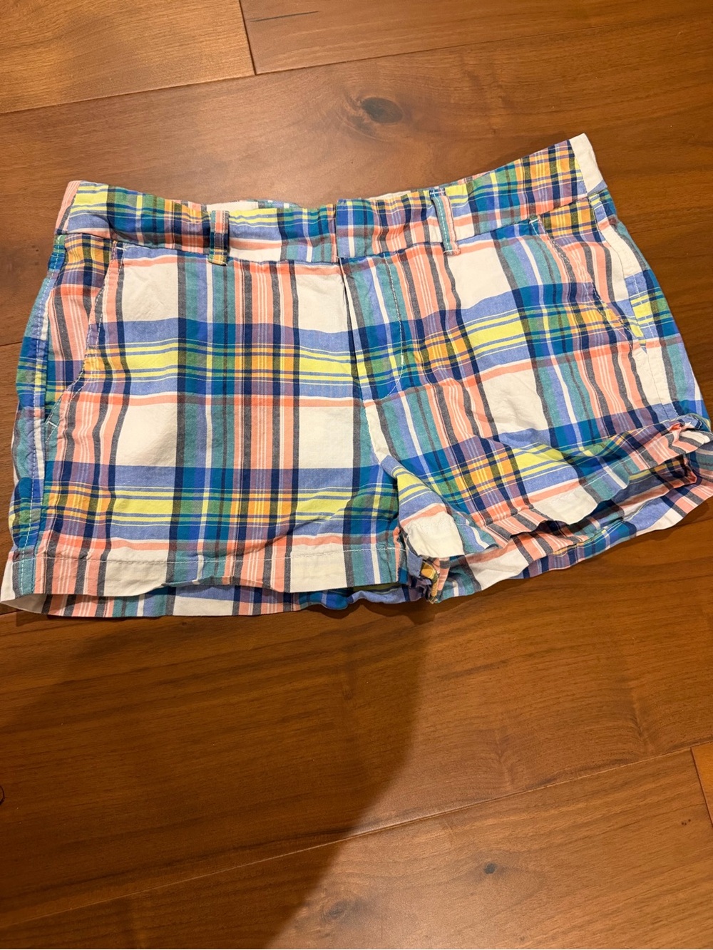 GAP Pastel Plaid Cotton Bermuda Shorts - Blue, Peach, Yellow